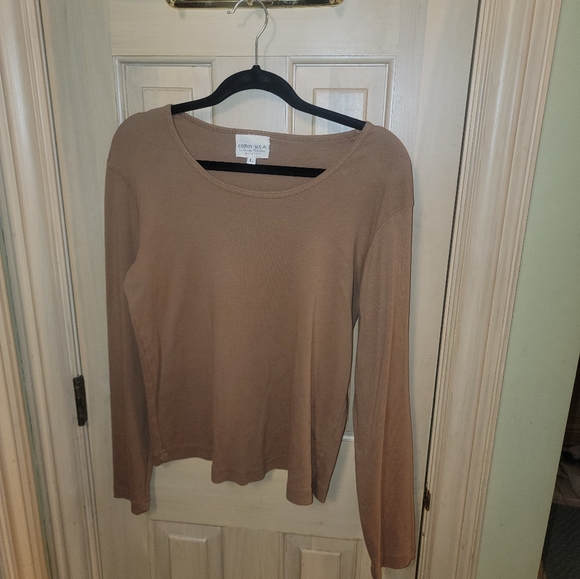 NWT Misses sz L Cotton USA by George Hagopian Light Brown long sleeve Shirt - Picture 5 of 5